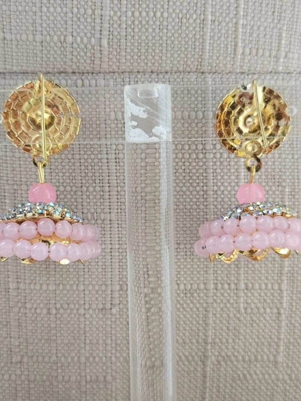 Fashion Earrings Pink Beads Chandelier Jhumka Traditional Pakistani Earrings - Picture 4 of 12